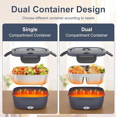 Miniatura 3 de Fiambrera eléctrica, calentador de alimentos 3 en 1, calentador portátil a prueba de fugas para adultos, microondas de calefacción para cochehogar