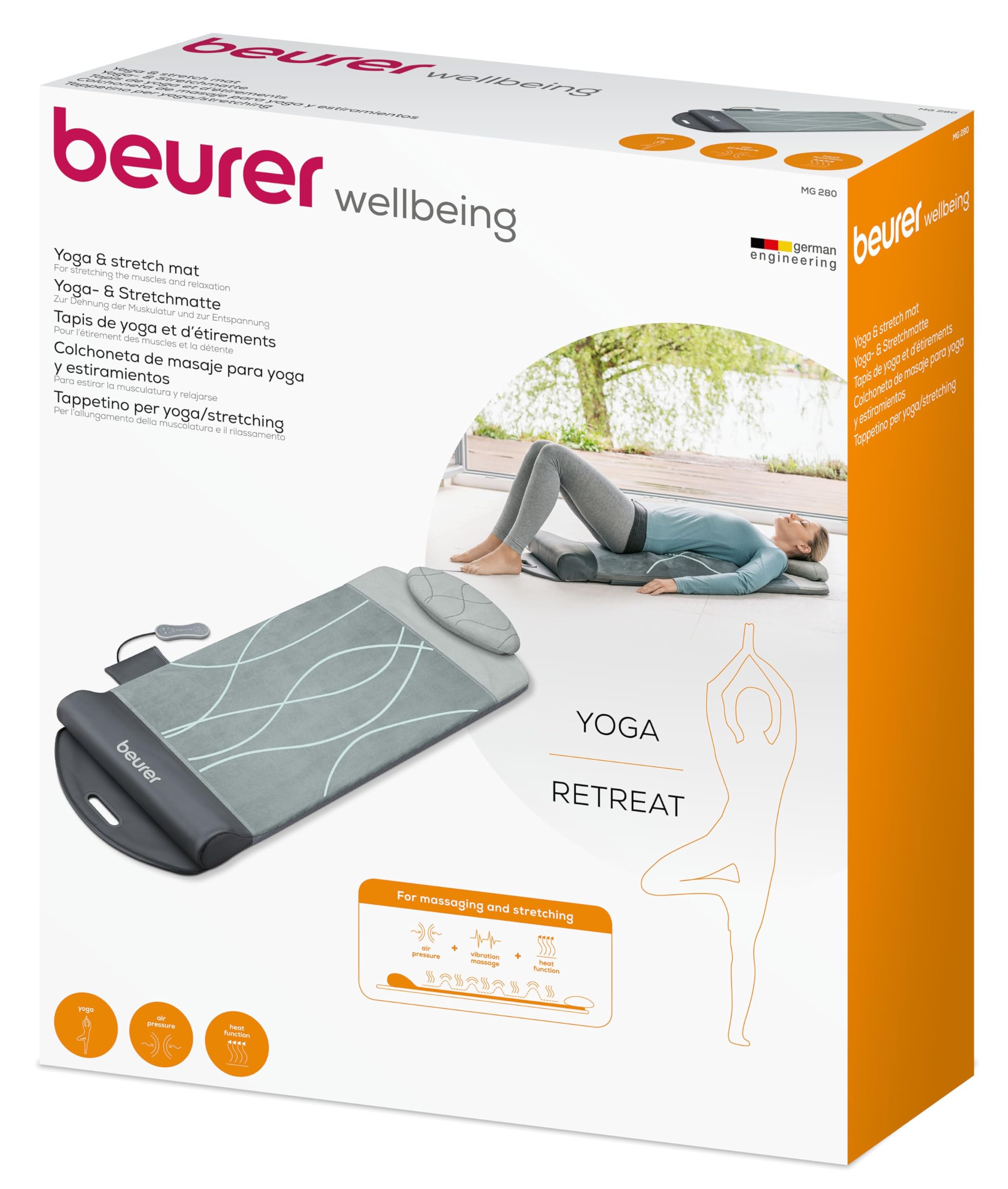 Beurer MG 280 Yoga and Stretch Mat for Stretching Muscles and Relaxation Massage Mat for Neck, Shoulders and Back Foldable