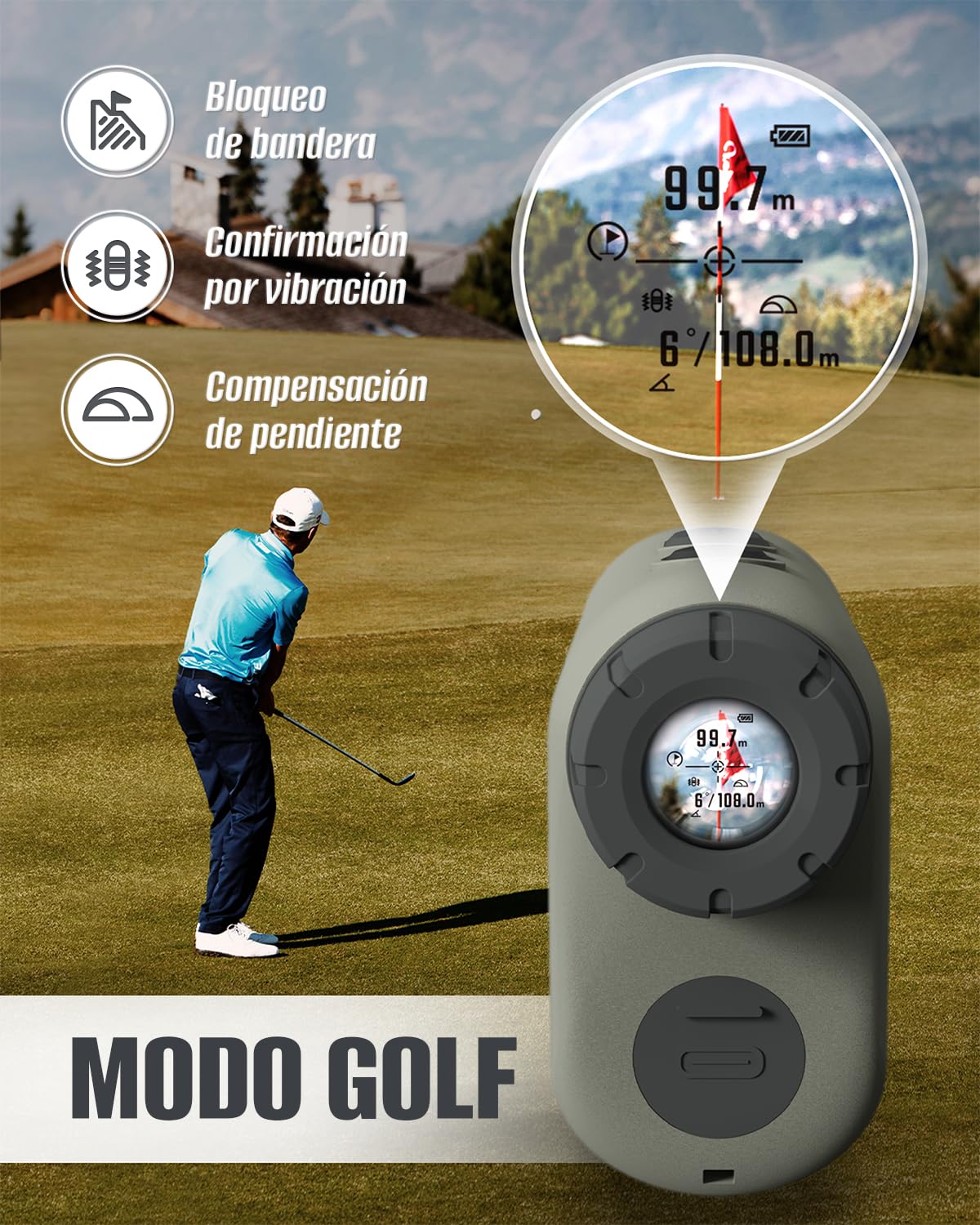 Inkerma Telémetro Caza 1000/1200M Recargable 6X LCD Ángulo Compensación Pendiente Velocidad Escaneo Hunter-E
