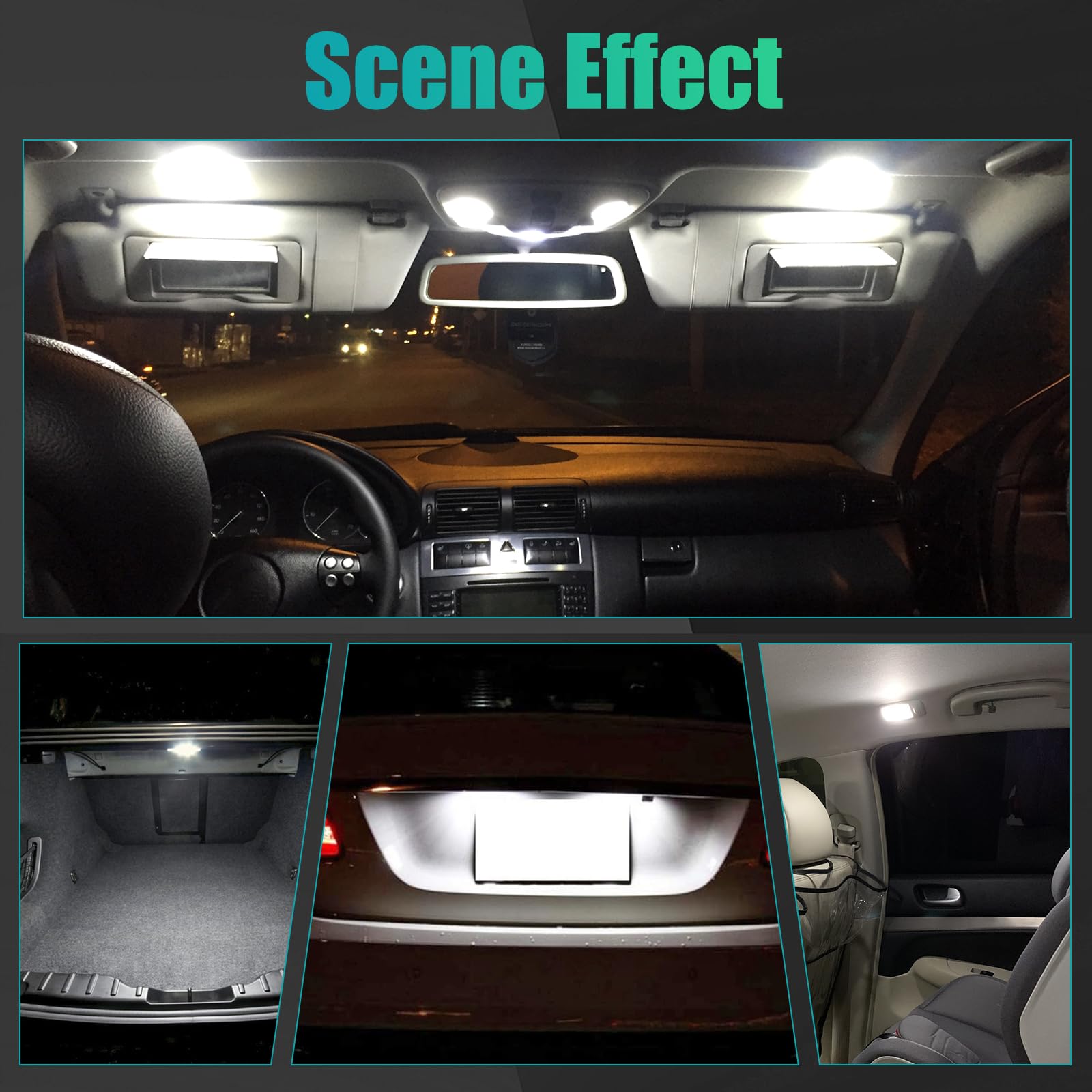 42-Piece Super Bright White LED Interior Car Light Kit - T10 DE3175 31mm 41mm 194 Bulbs For Dome, Map, Trunk & More