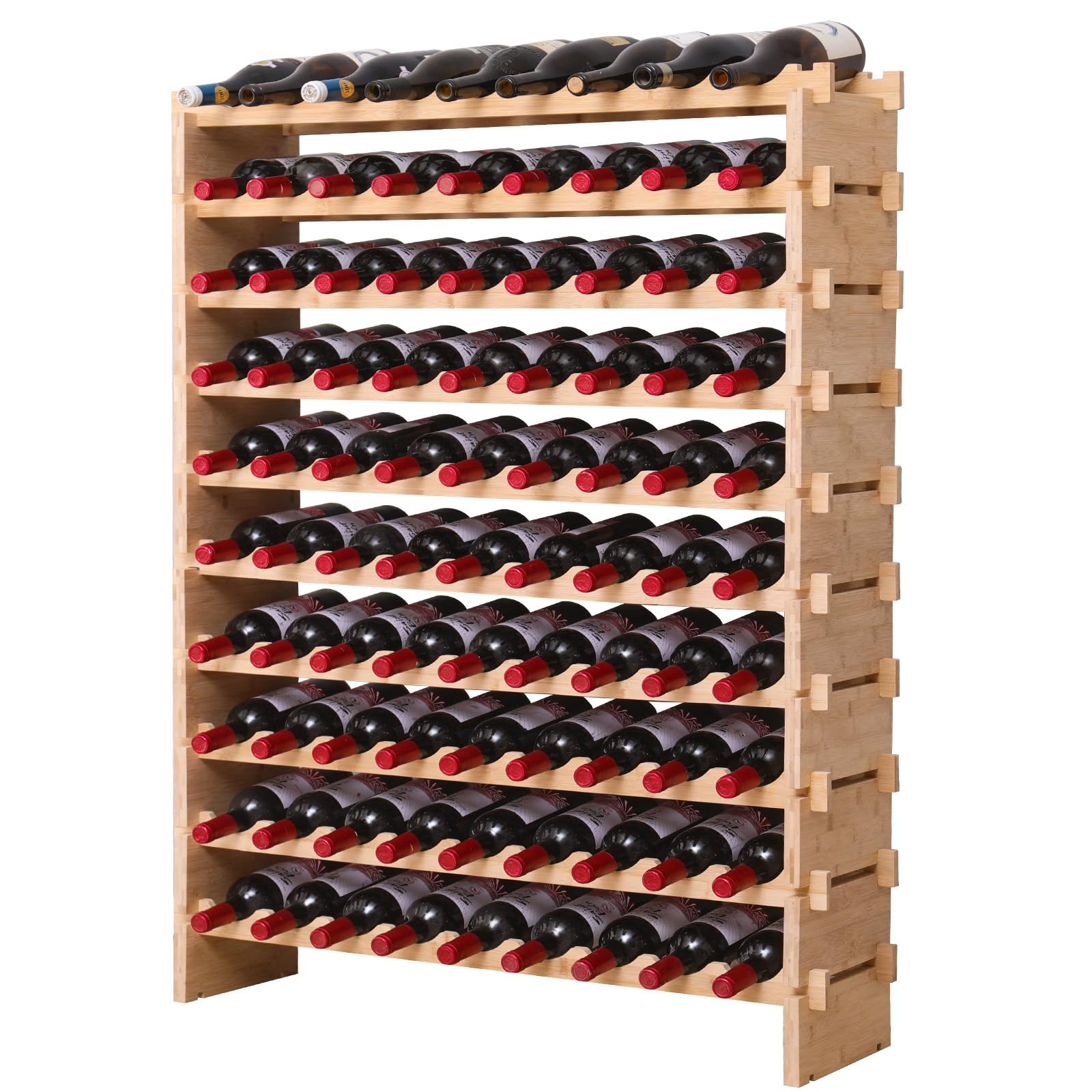 90 Bottle Stackable Storage Modular Wine Rack Cabinet Bamboo freestanding Floor Wine Holder Display Shelves