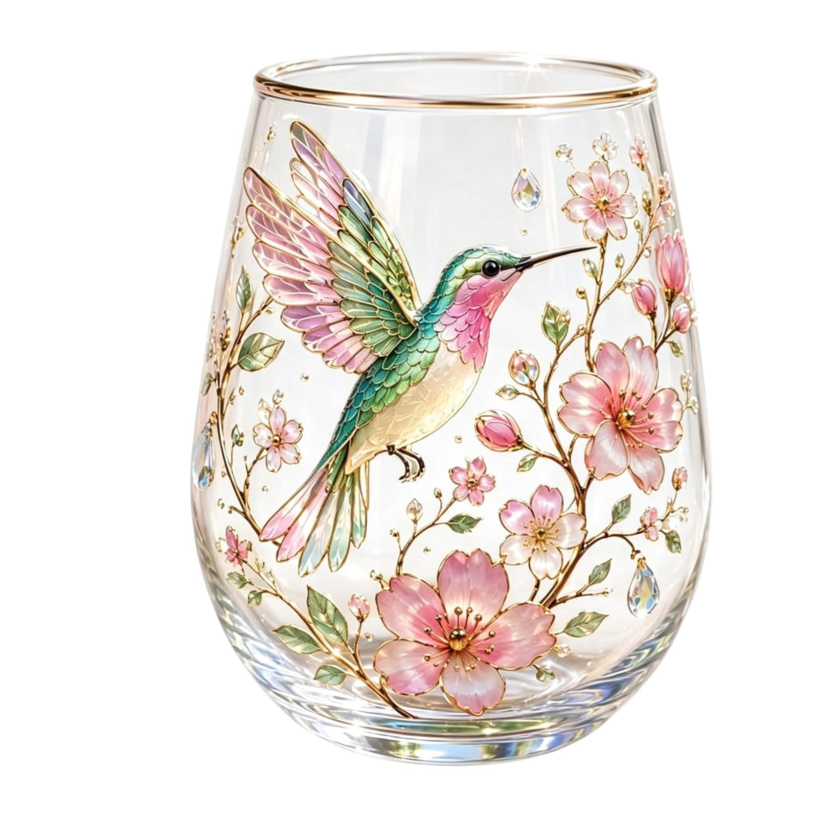 Elnwnnkc Temperature Accepting Glass Coffee Cup Decorated with Detailed Feathered Creature and Herbage Themes Blossomy Bird Glass Cup