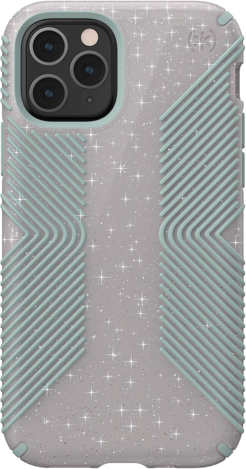 Best Cyber Monday 🔥 Speck Products Presidio Grip + Glitter iPhone 11 Pro Case, Whitestone Grey Glitter/Blue
