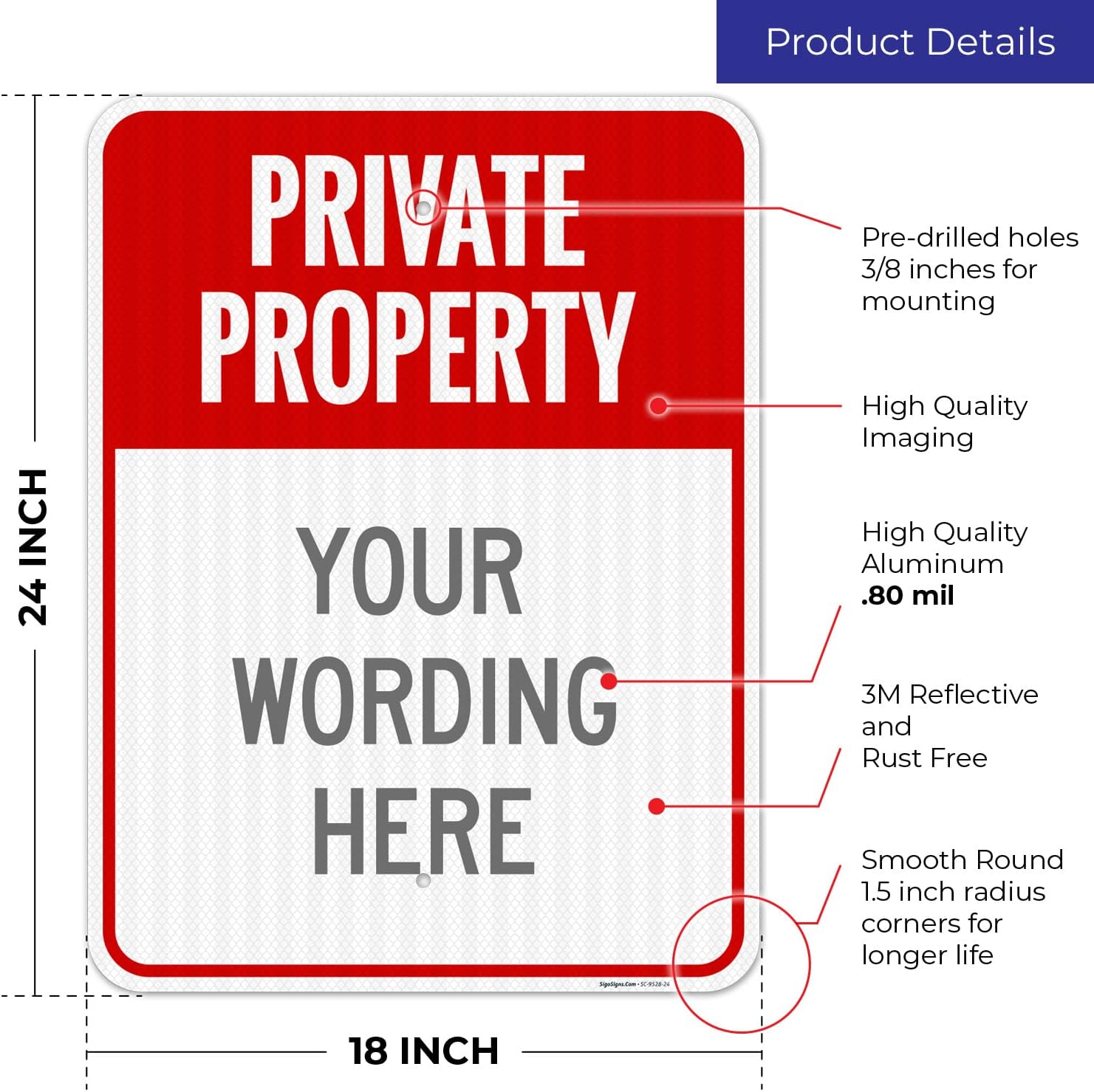 Custom Private Property Sign, Personalize for Business, Home, Workplace, Airbnb, Driveway Indoor/Outdoor, 18x24 Inches, 3M EGP Reflective .080 Aluminum, Fade Resistant, Made in USA