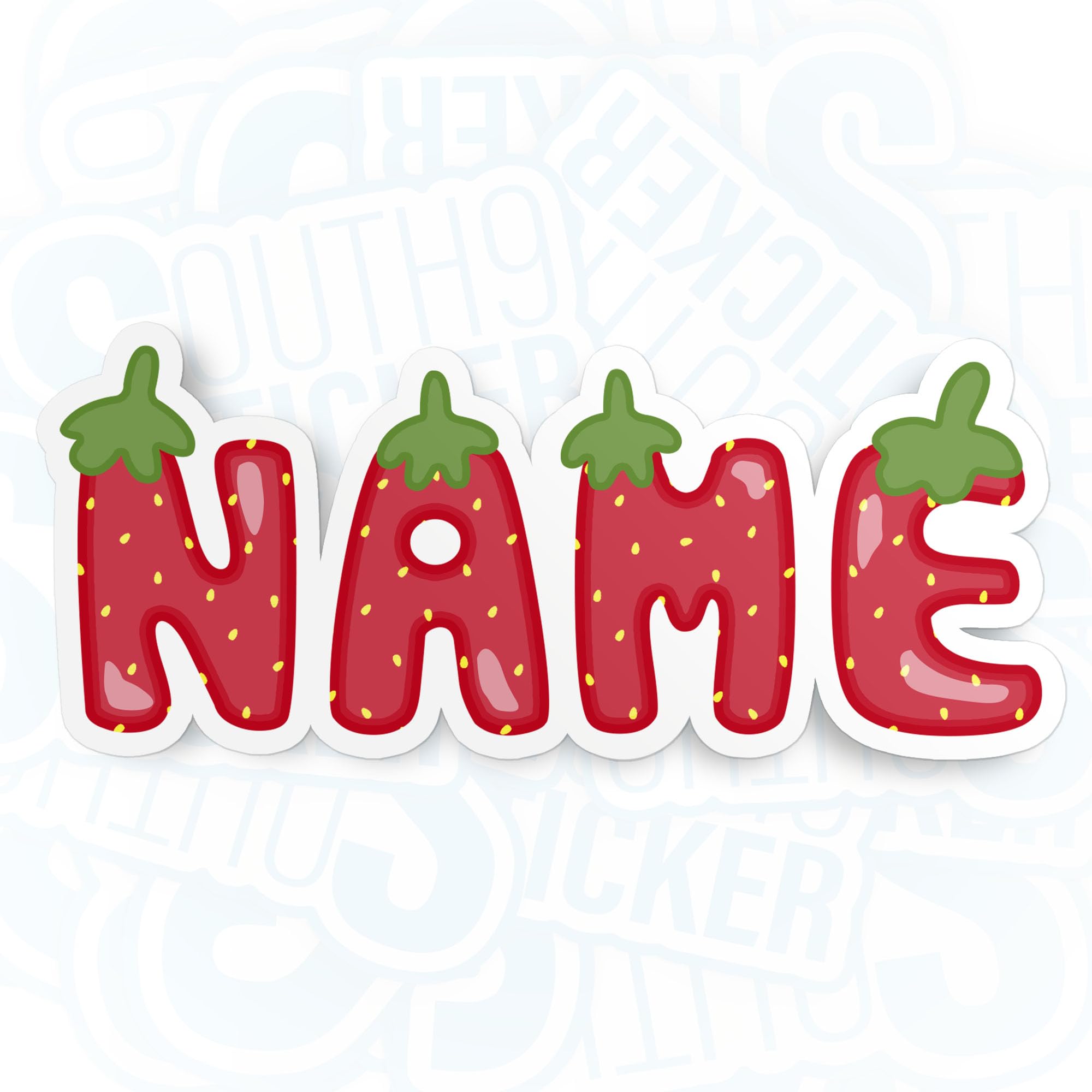 Personalized Strawberry Name Sticker Custom Fruit Nursery School Kids Name Custom Name Personalized Waterproof UV DTF Transfer Vinyl Stickers Laptop