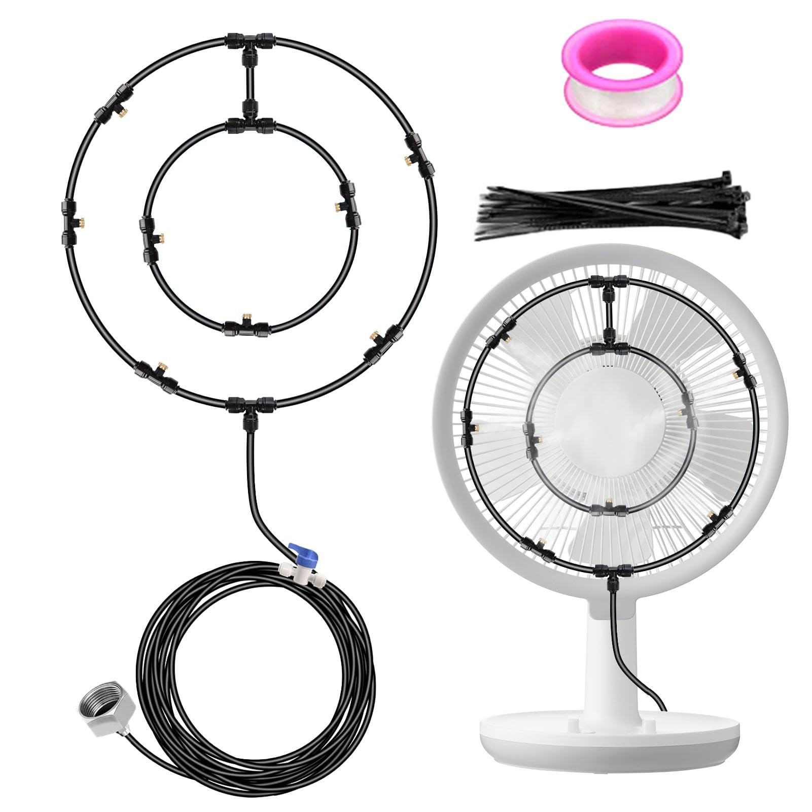 Bigmeta Vormontiertes Ventilator-Nebel-Set – 7,8 M Nebelleitung, 5 Messingdüsen, Für Terrasse & Garten