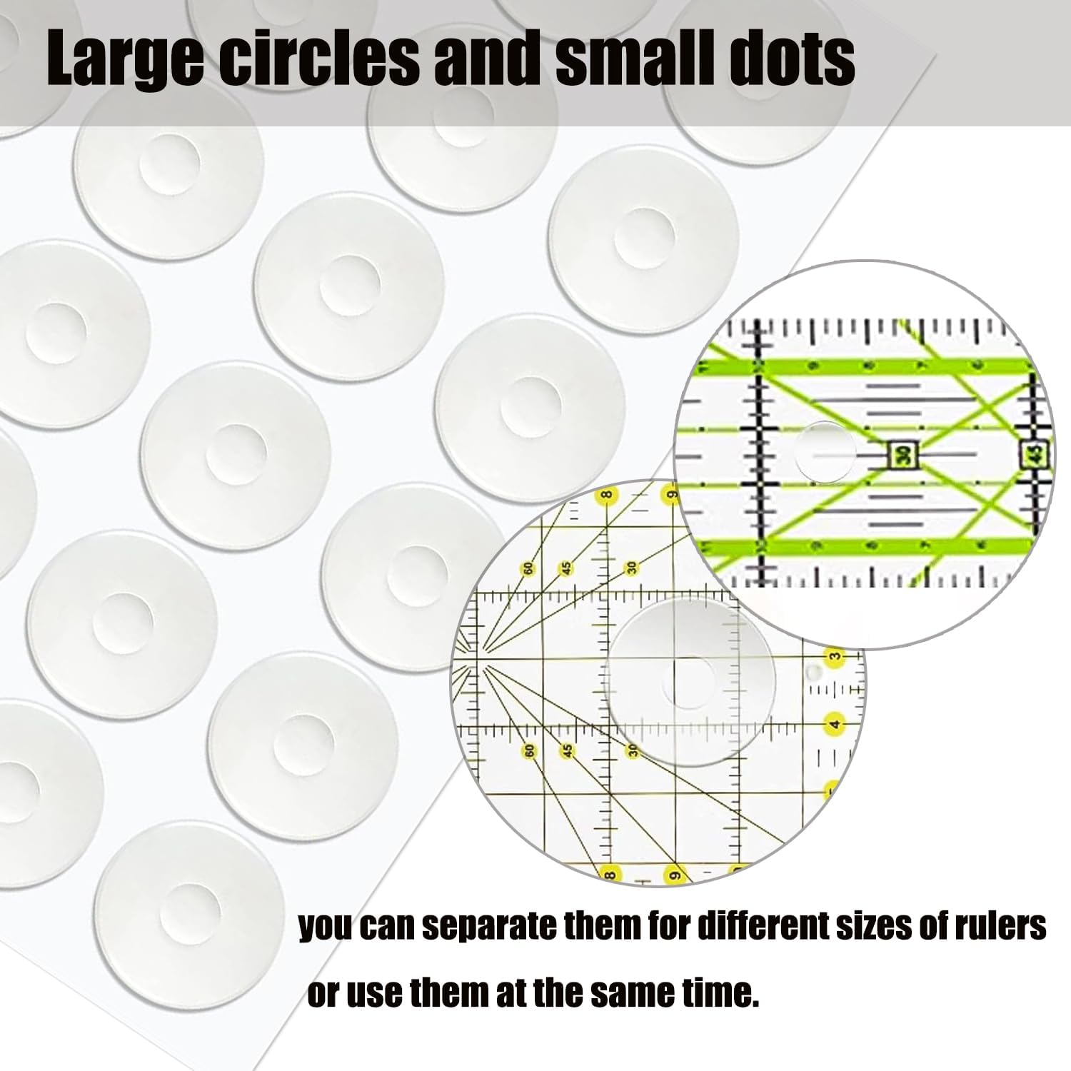 Fbshicung 48pcs Non-Slip Silicone Grips for Quilt Templates, Quilting Rulers, Adhesive Backing Rings Sewing Tool