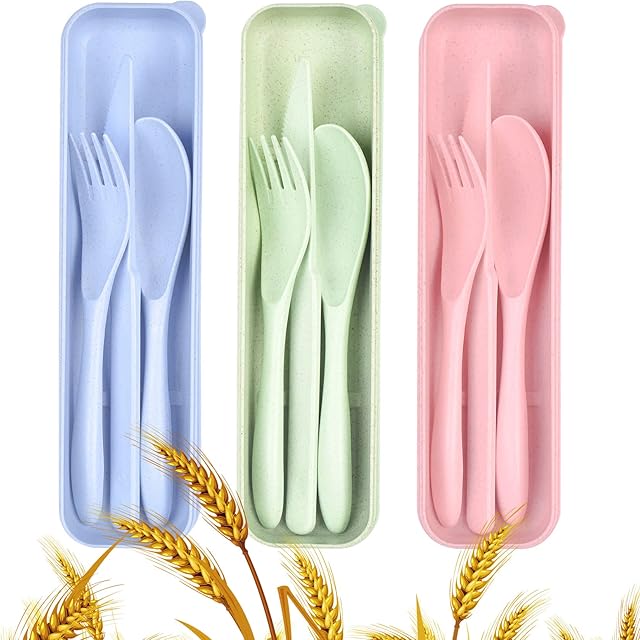 Travel Utensil Set with Case, 3 Sets Plastic Cutlery Sets, Reusable Plastic Forks Spoons and Knives Tableware, Portable Camping Cutlery Set for Kids Adult Travel Picnic Camping or Daily Use