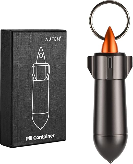 Small Pill Case Waterproof Keychain Pill Box Portable Single Chamber Aluminum Alloy Pill Container EDC Gadgets for Pocket or Purse (Grey)