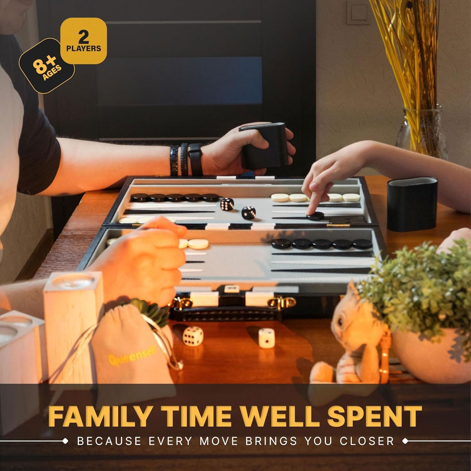 schachspiel 15-Zoll-Backgammon-Set, schwarzes PU-Leder-Brettspiel mit Strategie und Anleitung, Klassische Reisespiele for 2 Spieler for Erwachsene und Kinder
