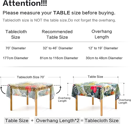 Miniatura 6 de VVA Mantel cuadrado de 70 x 70 pulgadas, resistente a las manchas, reutilizable, lavable, de poliéster, estilo hawaiano, tropical, para el hogar,