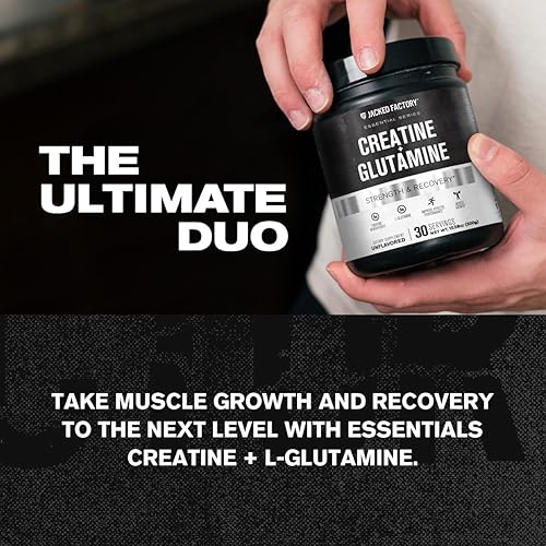 Vista 2 de Jacked Factory Creatina + glutamina - Suplemento de creatina con L-glutamina para recuperación muscular, crecimiento muscular, mayor fuerza, mayor