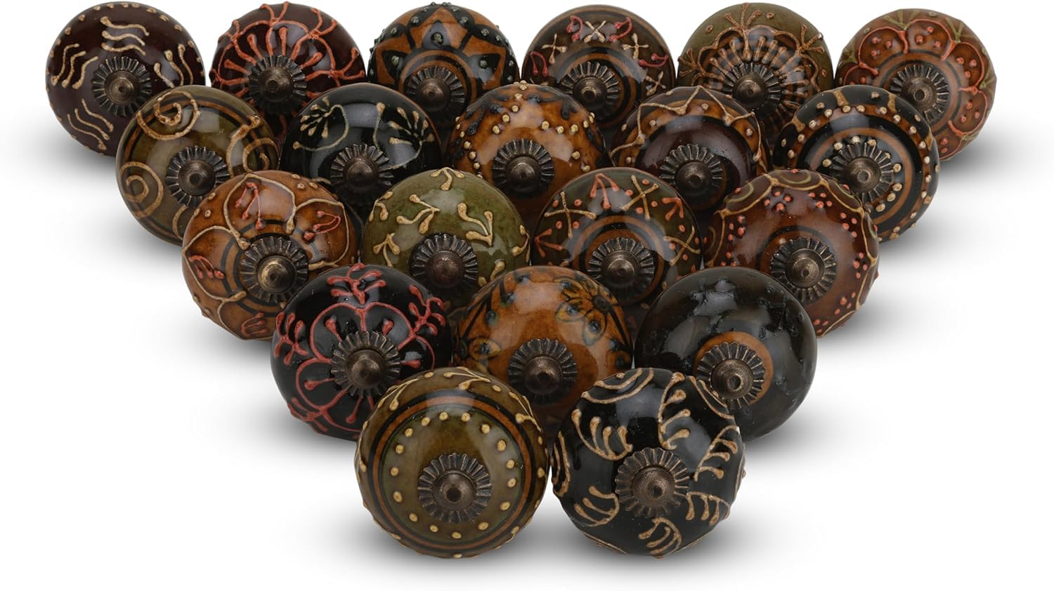 Juego de 25 pomos de tocador para armarios y cajones, pomos de cerámica polvorientos y tiradores para cocina, color marrón oscuro