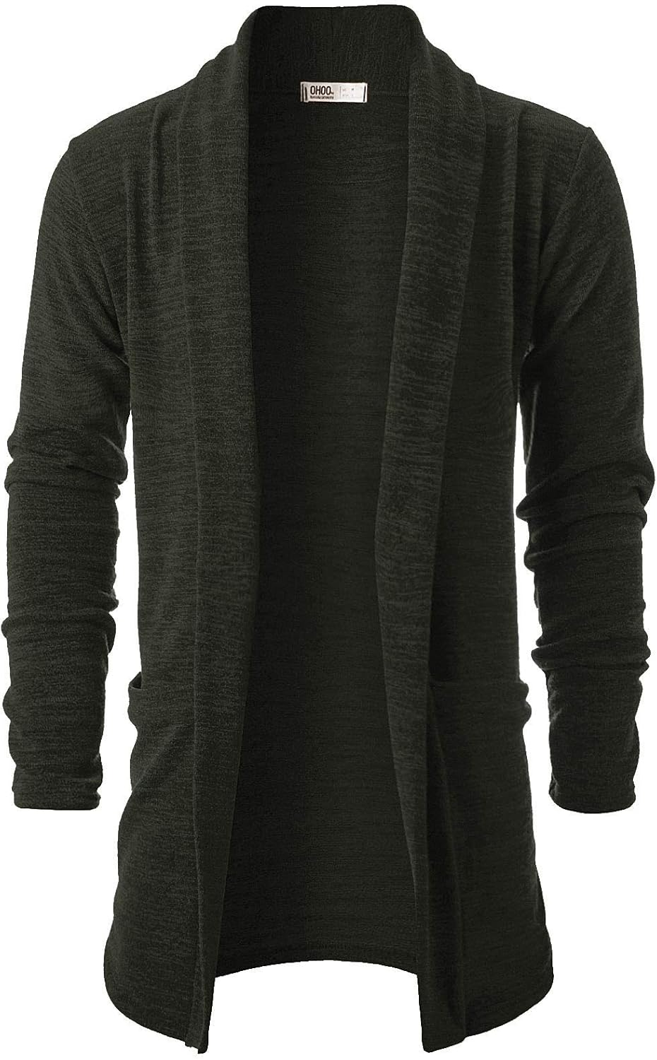 Ohoo Mens Long Sleeve Draped Lightweight Open Front Shawl Collar Longline Cardigan