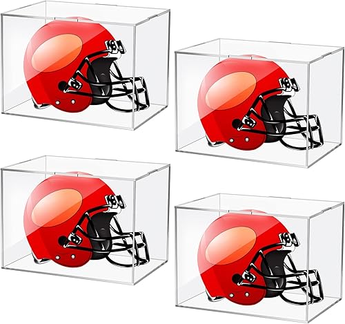 4 piezas de mini casco, mini caja de exhibición de casco de fútbol acrílico transparente, mini caja de plástico para protección de casco para