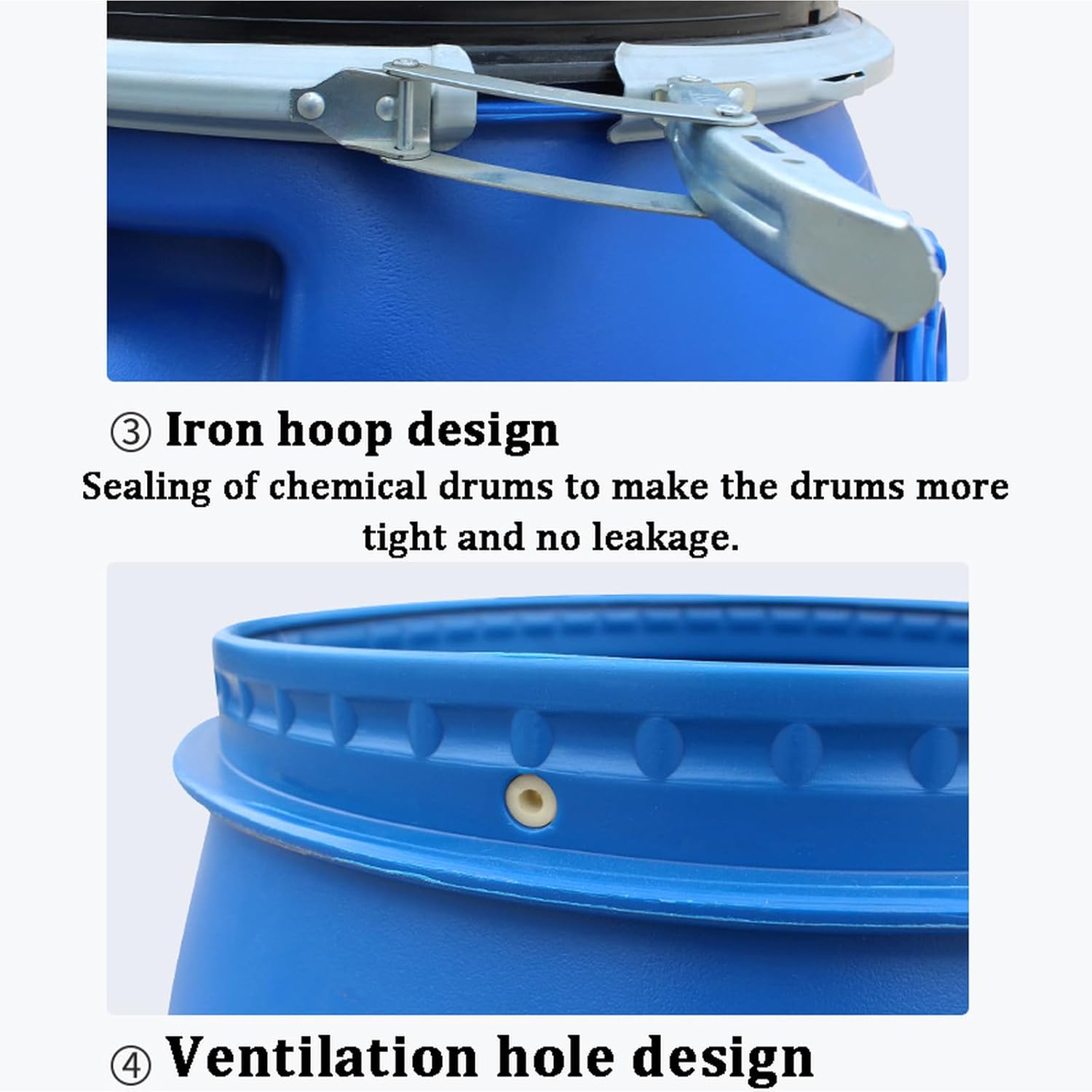 Gallon Plastic Drum with Lid,Open Head Lab Pack Drum with Lever Lock,rain Barrel,Gallon Plastic Outdoor Home Water Storage,Water Storage Tank,Durable,Reusable(60L, Blue)