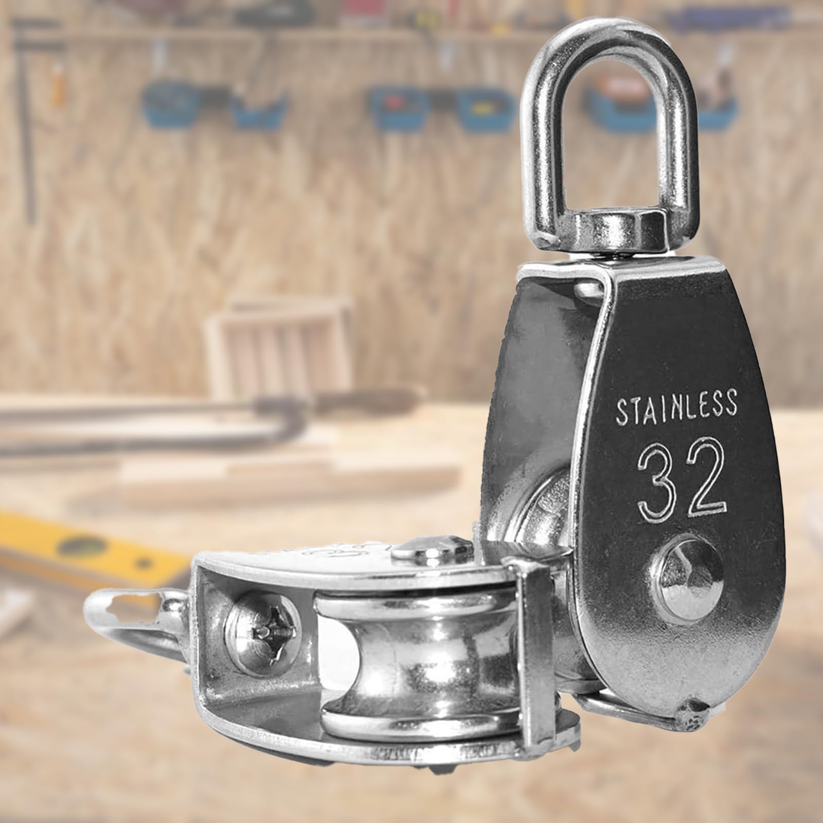 4 Carrucole In Acciaio Inox M15 Con Moschettoni - Capacità 35kg Per Sollevamento - Foto 4