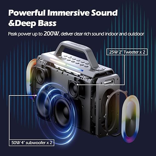 Miniatura 2 de Máquina de karaoke con graves profundos, altavoz Bluetooth portátil con 2 micrófonos inalámbricos, batería recargable, 24 horas de reproducción,