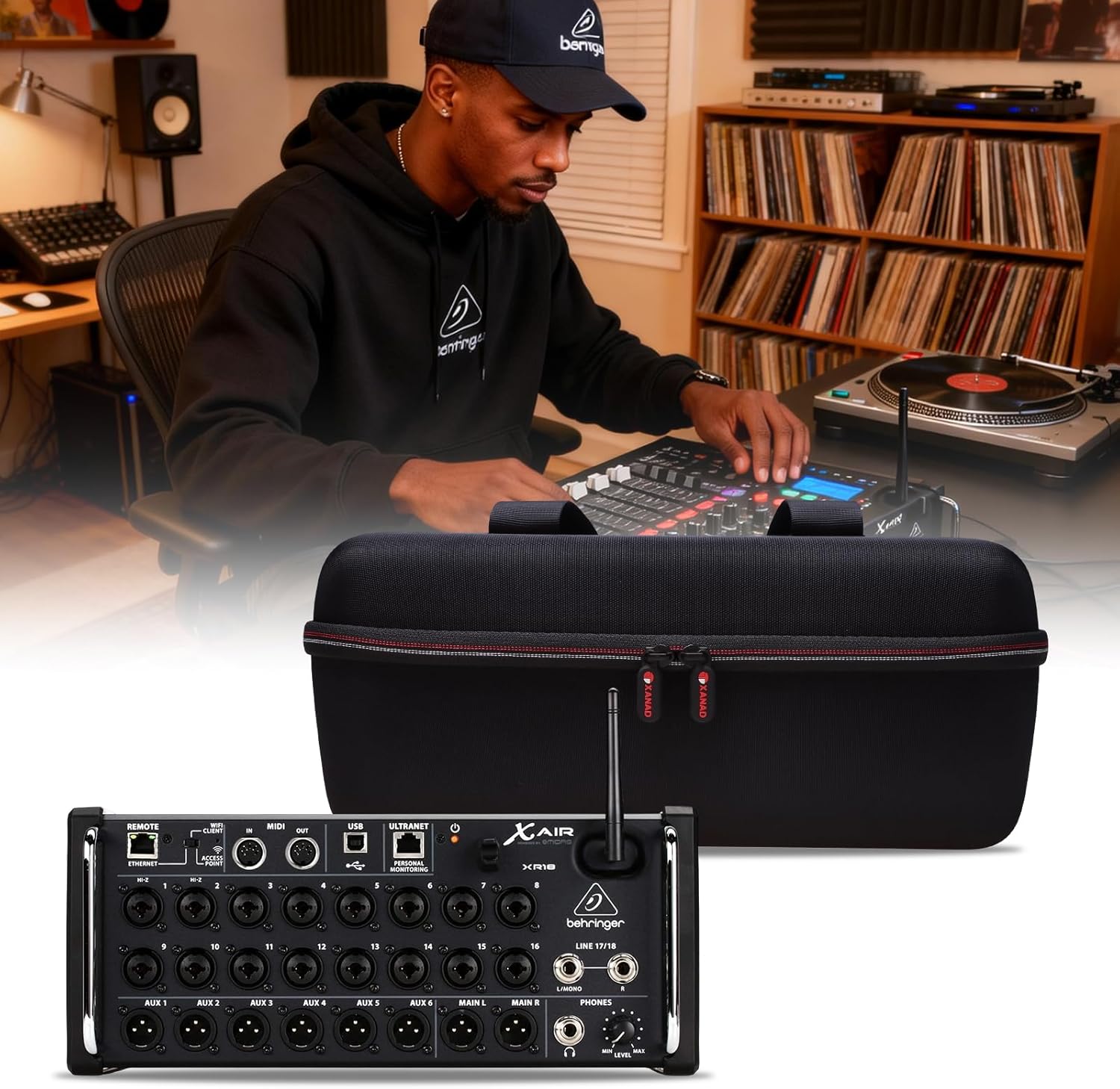 XANAD Hard Case Compatible with Behringer X Air XR18 18-Input / XR16 16-Input / XR12 12-Input Tablet-Controlled Digital Mixer, Black