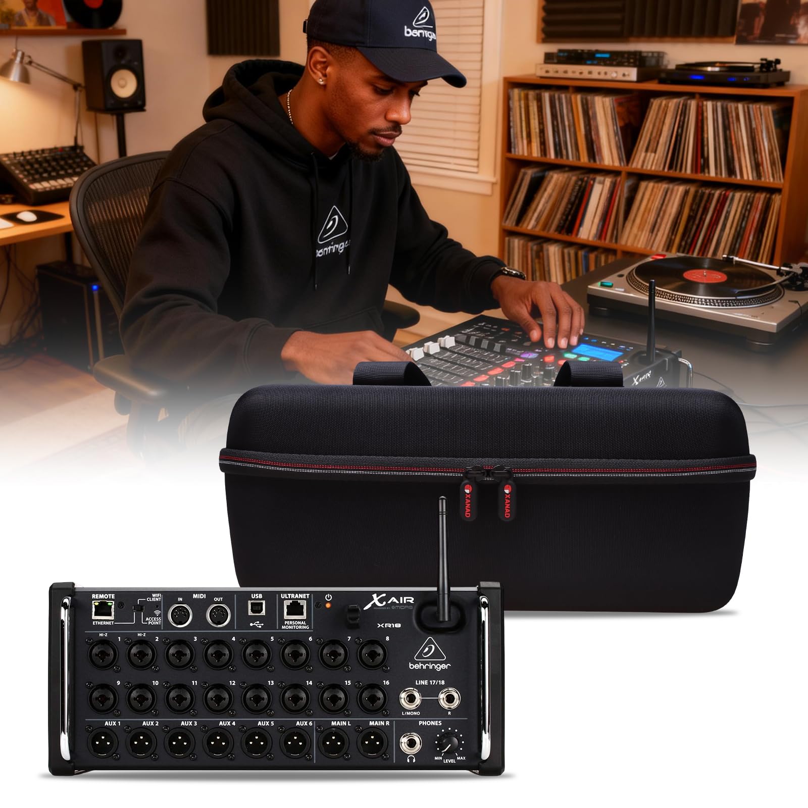 XANAD Tragetasche kompatibel mit Behringer XAir XR18 18-K 12-Bus Wireless Digital Mixer, mit Handschlaufe, Schwarz