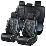 Coverado Leather Seat Covers&comma; Car Seat Covers Full Set&comma; Nappa Leather Seat Covers for Cars&comma; Car Seat Protector Waterproof&comma; Black Car Seat Cover&comma; Universal Seat Cover Fit for Most Cars&lpar;Black&Blue&rpar;