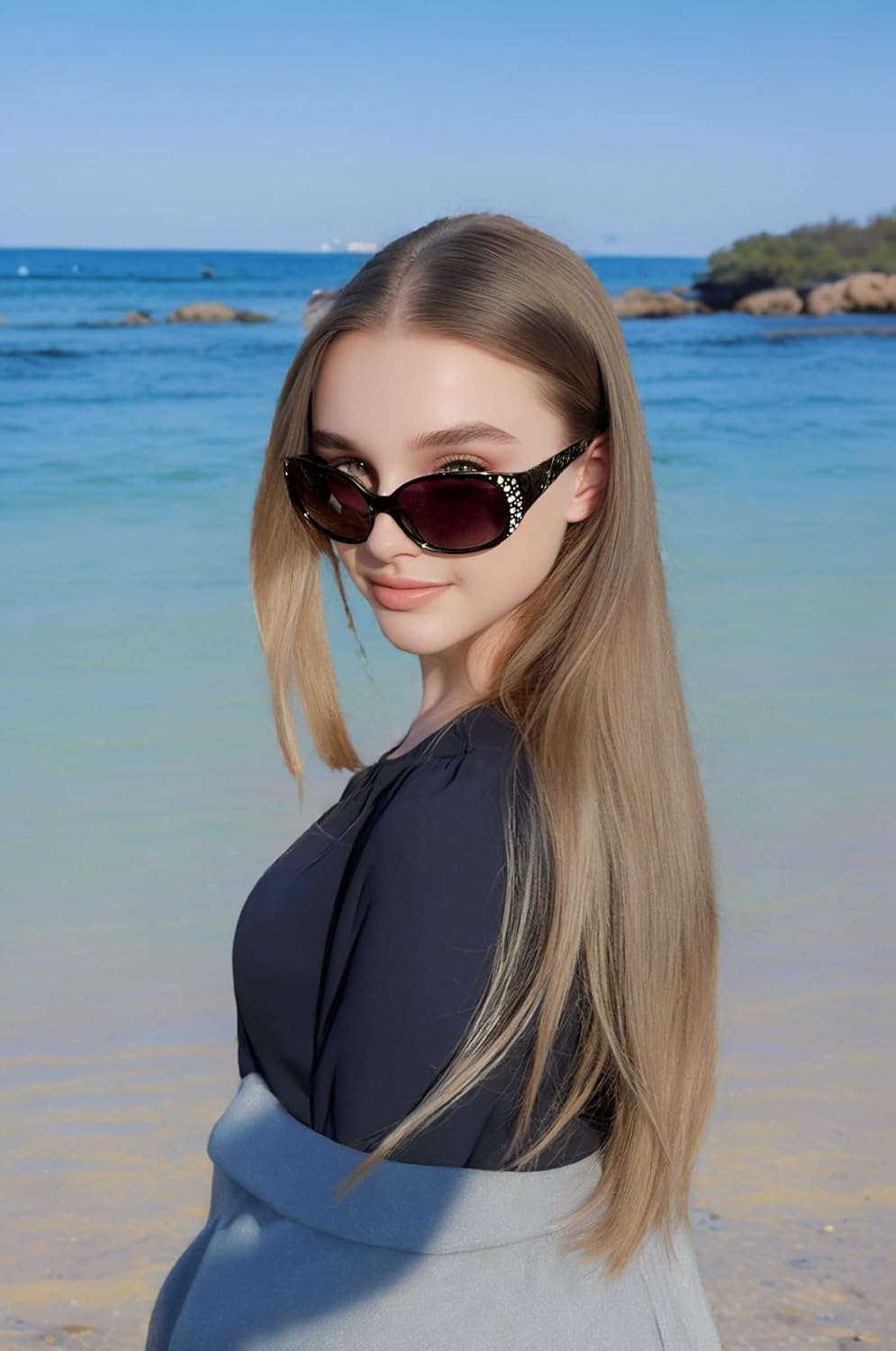 LVIOE Polarized Sunglasses for Women, Rhinestone Wrap Around Sunglasses with UV Protection Lens LS008 - Image 3