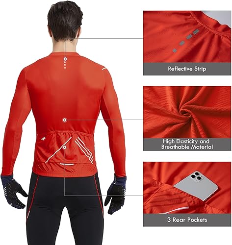 Miniatura 4 de Santic Jersey de ciclismo para hombre, manga larga, camisas de bicicleta de montaña, chaqueta de bicicleta con bolsillos