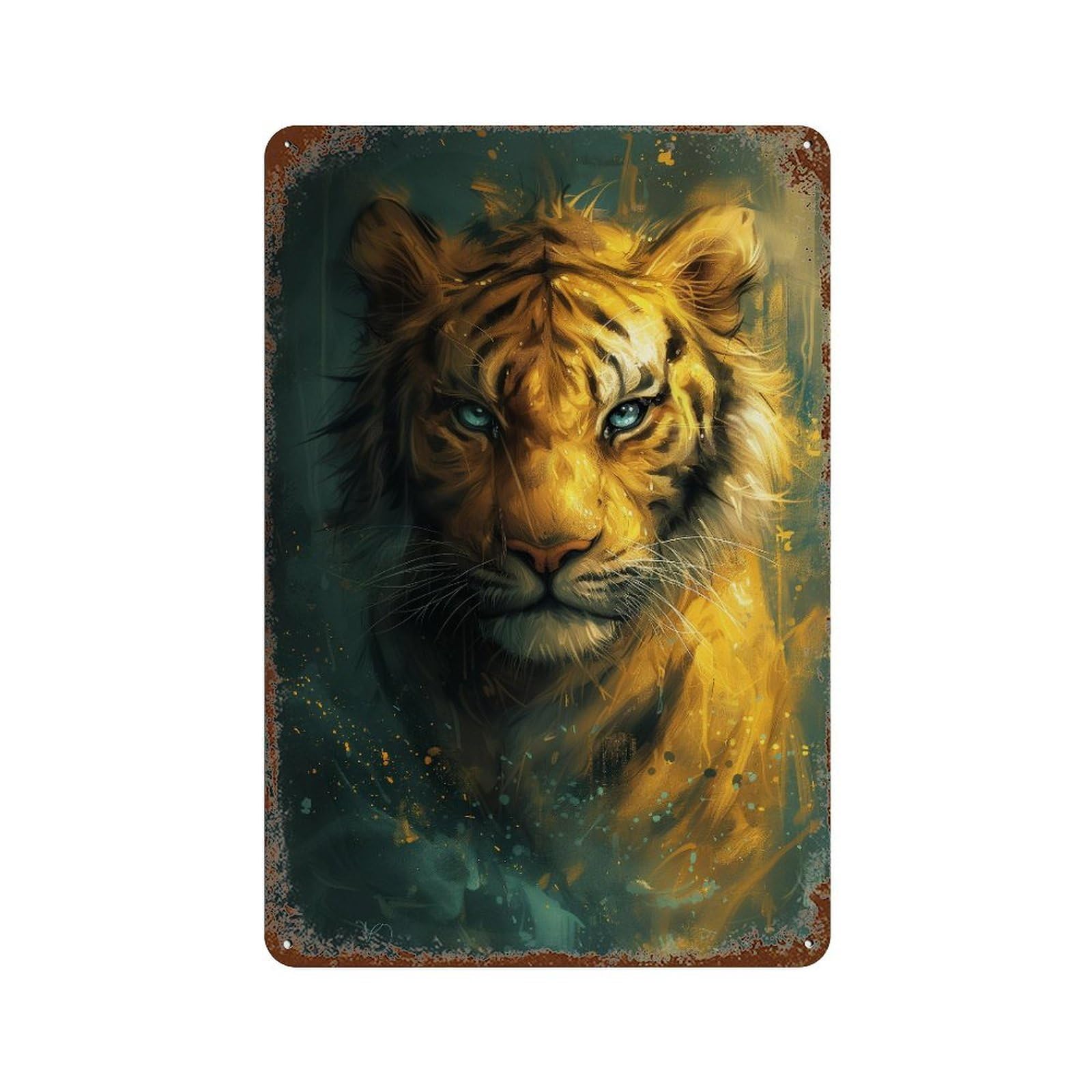 Golden Tiger Portrait Vintage Rust Metal Sign 11.8"x7.9", Classic Wall Plaque for Garage, Pub Or Kitchen