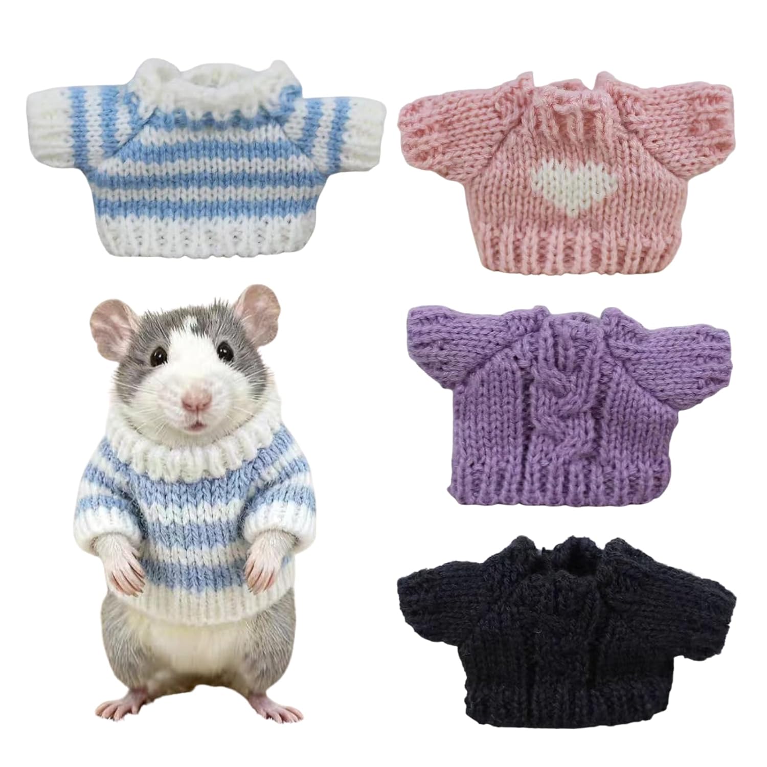4PCS Hamster Clothes, Cute Small Animal Sweaters for Real Pets, Cute Mini Rat Holiday Costume Party Clothes, for Fun, Photos