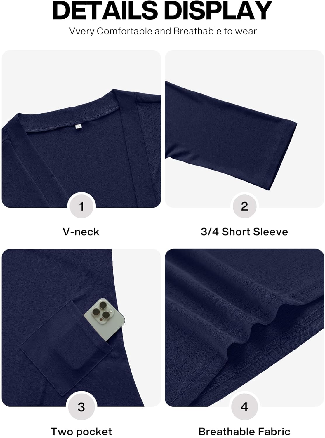 VIISHOW Women's Lightweight 3/4 Sleeve Open Front V-Neck Cardigans with Pockets Summer Casual Draped Cover-Ups - Image 6