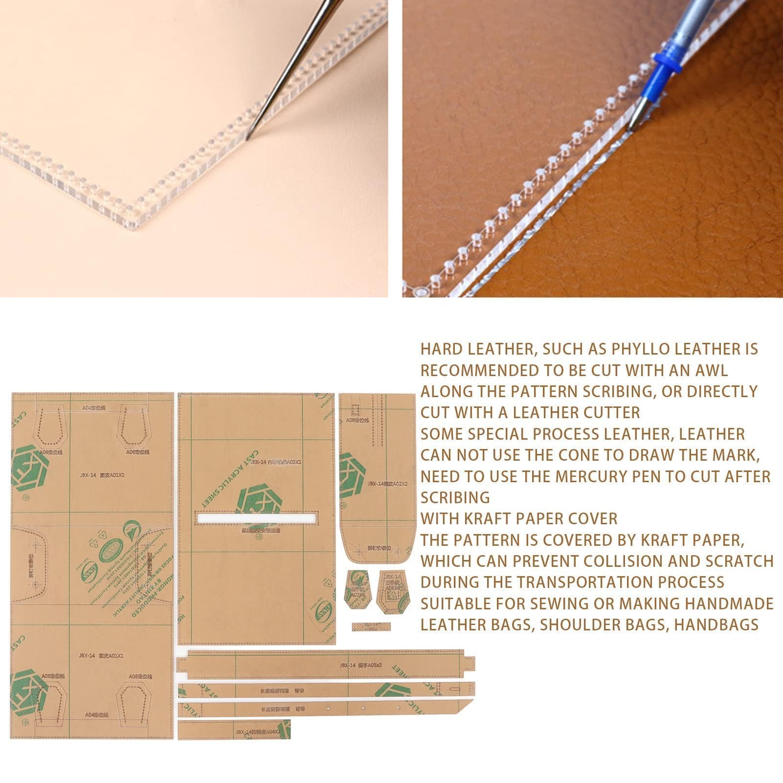 Taschen Acryl Vorlage Lederhandwerk - Schablone Ledermuster, Leder Vorlagen, Herstellungsschablone für Ledertaschen - DIY Lederhandwerk Kit