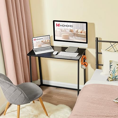 Miniatura 115 de WOHOMO Escritorio plegable de mármol sintético blanco, escritorio pequeño de 31.5 pulgadas para espacios pequeños con patas doradas, escritorio