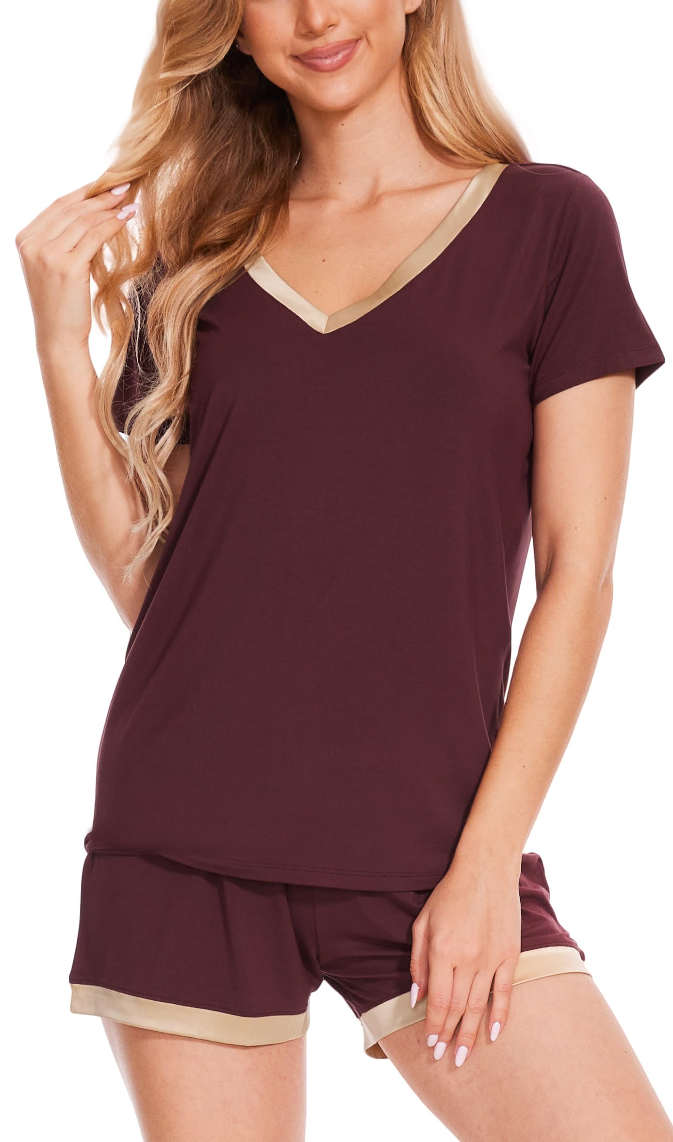 GYS Womens Pajama Sets, Short Sleeve Soft Sleepwear Tops and Shorts Pjs, Bamboo Viscose Loungewear