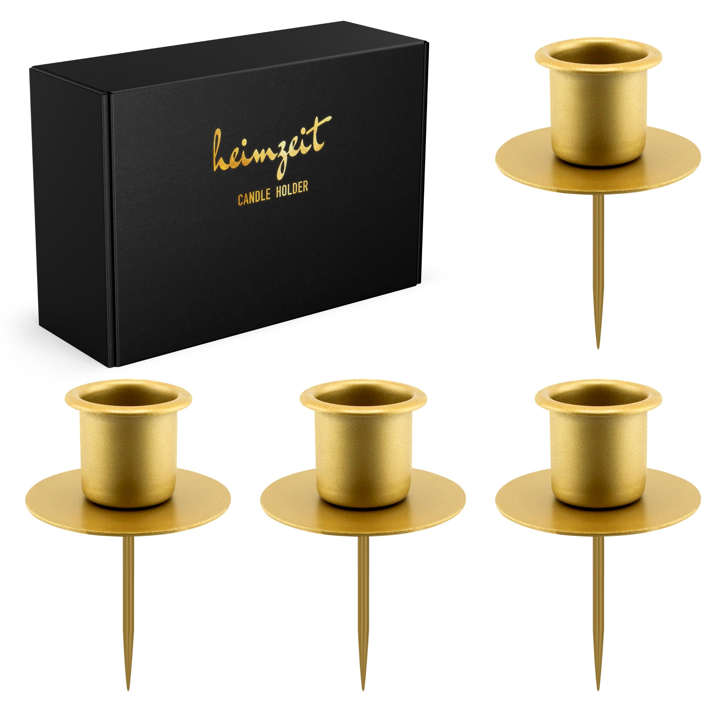 heimzeit Kerzenhalter zum Stecken aus Metall Ø22 mm, 4 Stück in Gold