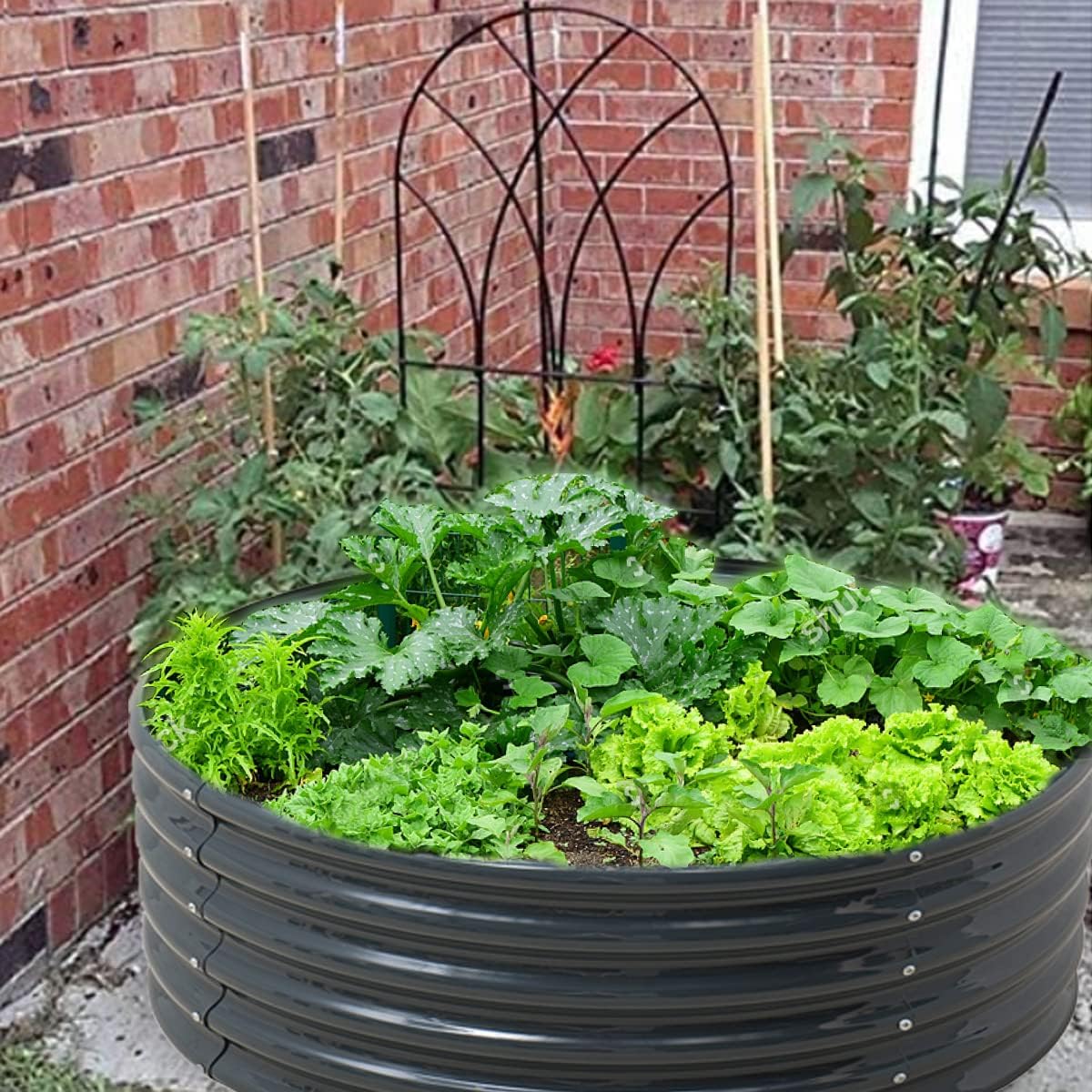 FORTUNO 17" Tall 3 FT Round Galvanized Raised Garden Bed Box Metal Outdoor High Flower Bed Steel Patio Ground Planter for Planting Vegetables and Herb, Dark Grey