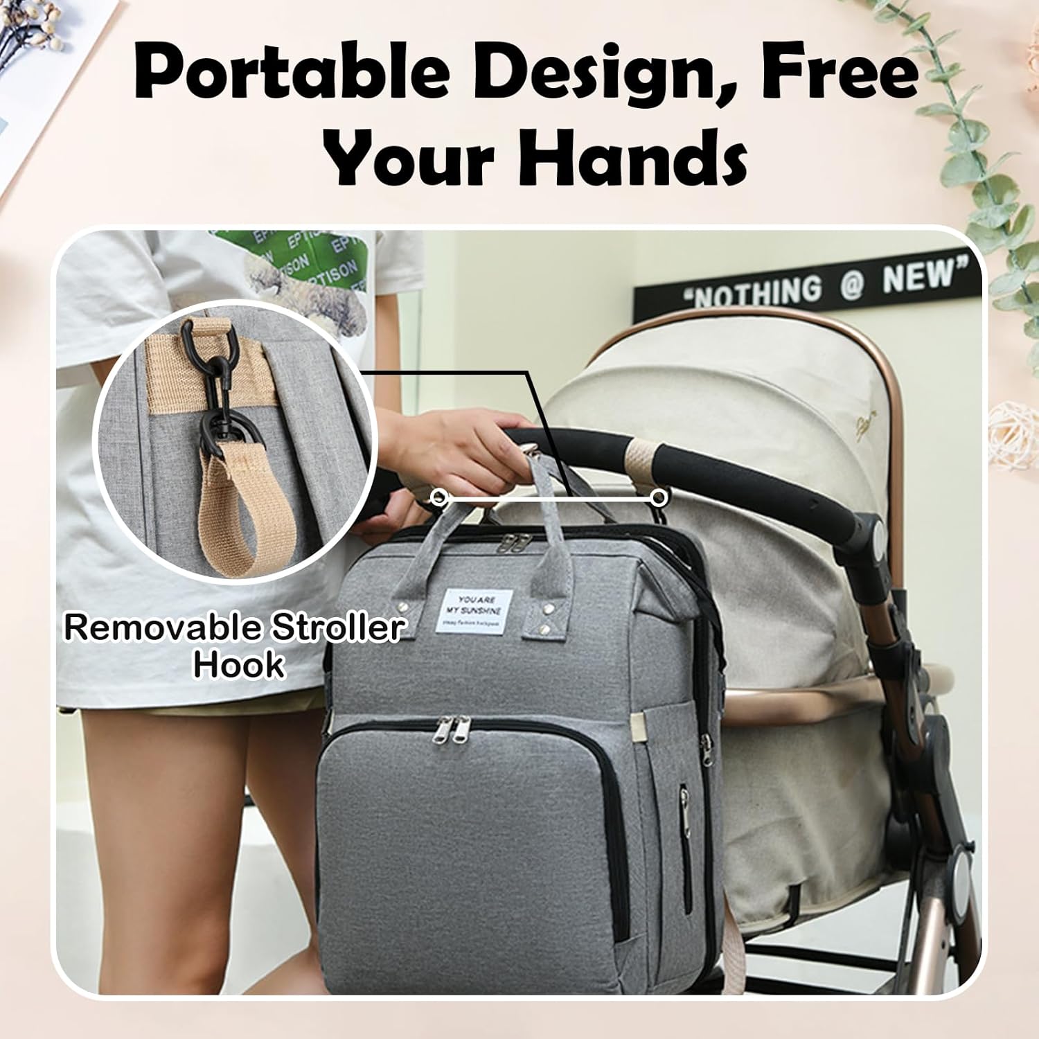 Personalized 3 in 1 Diaper Bag Backpack with Changing Station, Multifunctional Large Baby Diaper Bags for Boys & Girls Portable, Custom Lightweight Changing Bag, Newborn Baby Essential Gifts