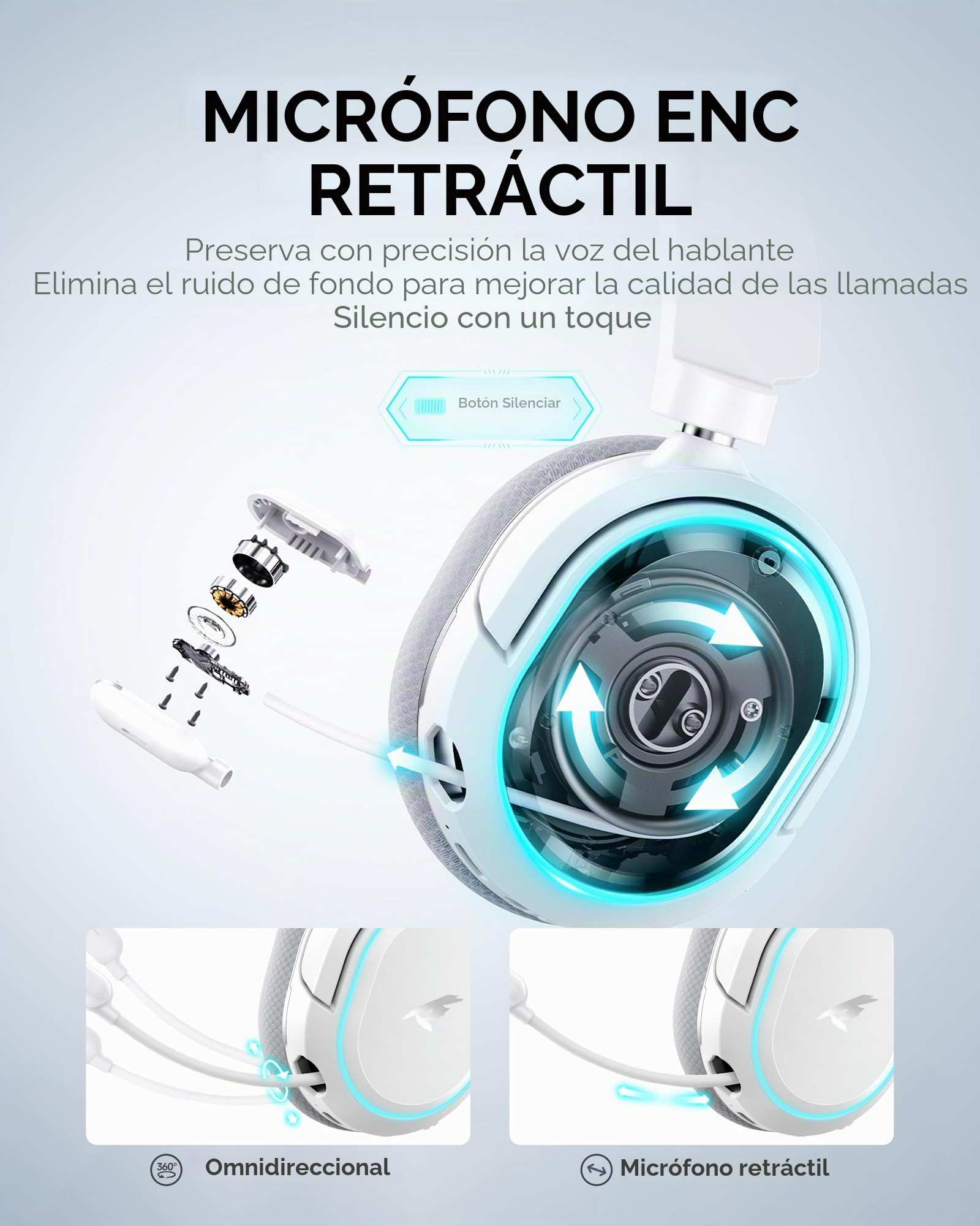 Picun G2 Wireless Gaming Headset with Mic for PC PS5 PS4 Switch, White Grey