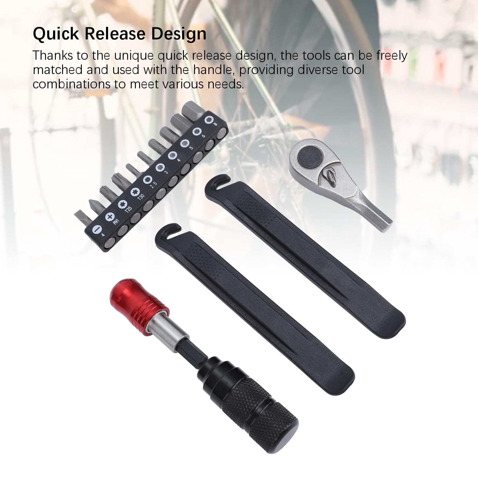 Set di chiavi a cricchetto per ciclismo Leve per pneumatici multiuso Kit di manutenzione portatile per ciclismo con punte per cacciavite per uso domestico professionale Manico in