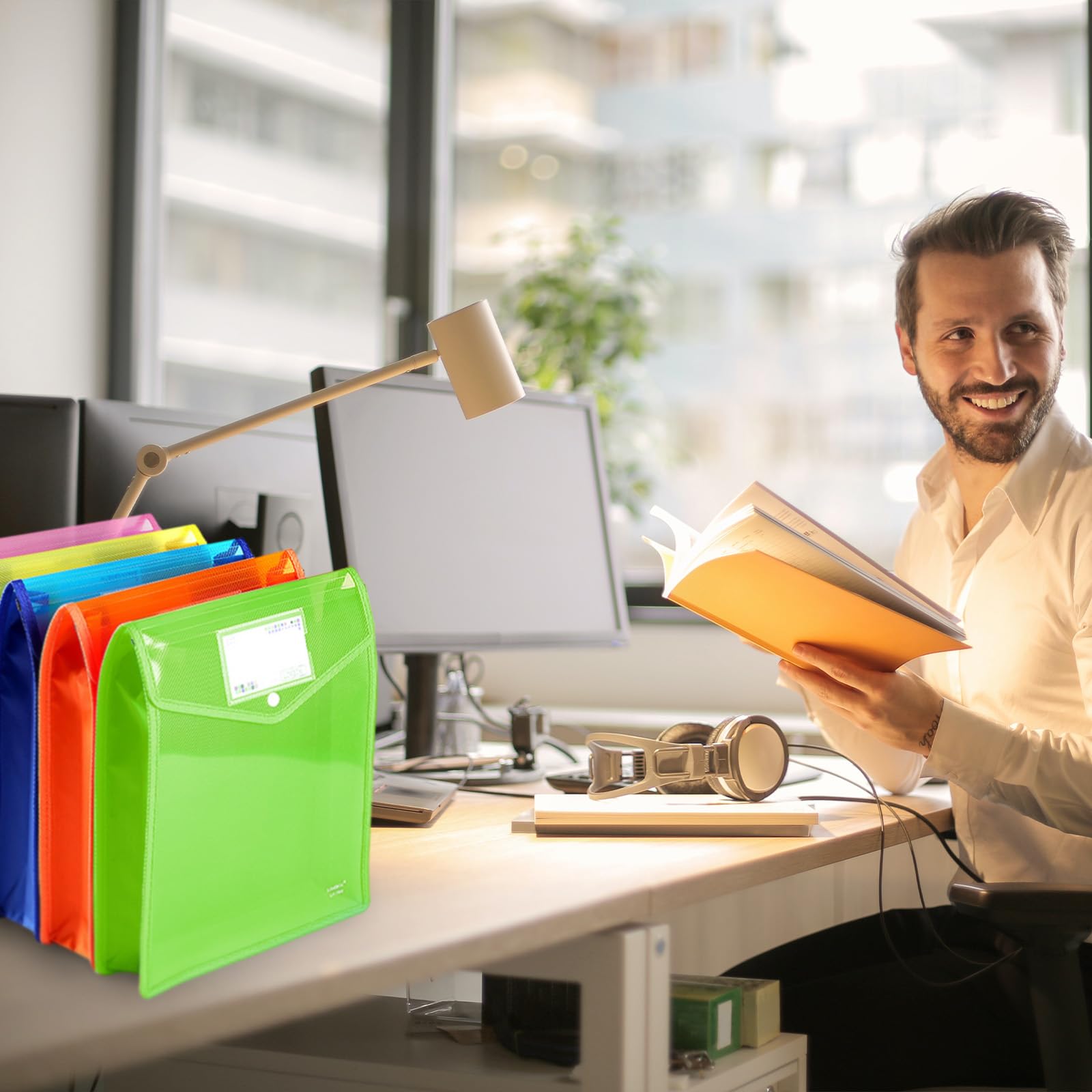 5 pezzi Cartelle Portadocumenti in Plastica, A4 Buste Cartelle Portadocumenti Wallets Cartelle a Busta per Ufficio Scuola Casa
