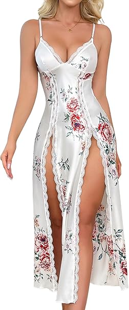 Lingerie Dress for Women V Neck Long Sexy Nightgowns for Women Side Split Sexy Night Gowns S-XXL Lingerie Dress for Women V Neck Long Sexy Nightgowns for Women Side Split Sexy Night Gowns S-XXL