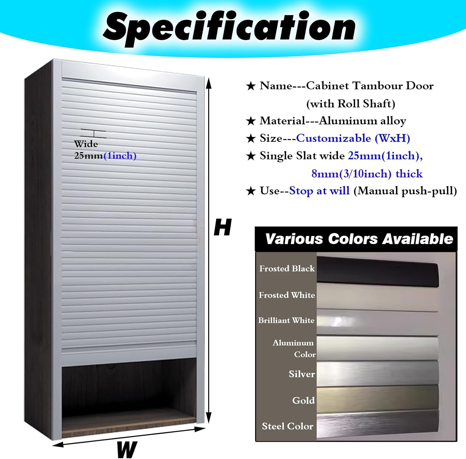 Pull-Down Tambour Door Wall Cabinet White for RV/Motorhome, Flexible Sideboards Tambour Sliding Doors Panle with Roll Shaft for Home/Hotel/Office(W 28 x H 40 inch)