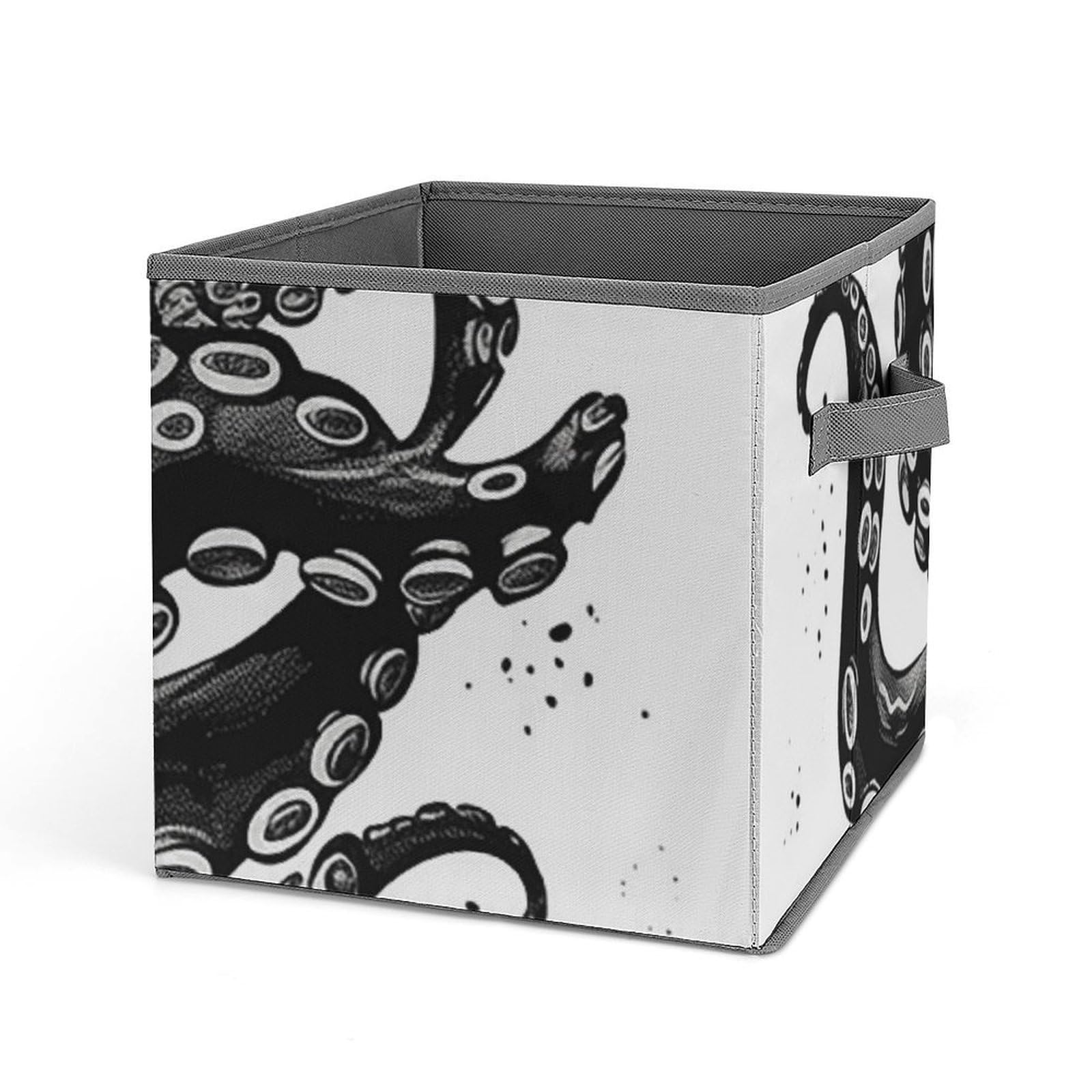 BTCOWZRV Classic Black Octopus Cube Storage Bins - 11 Inch Heavy Duty Fabric Closet Bins for Shelves, Cube Organizer - Collapsible Storage Boxes with Handle Decorative Clothing Storage Baskets
