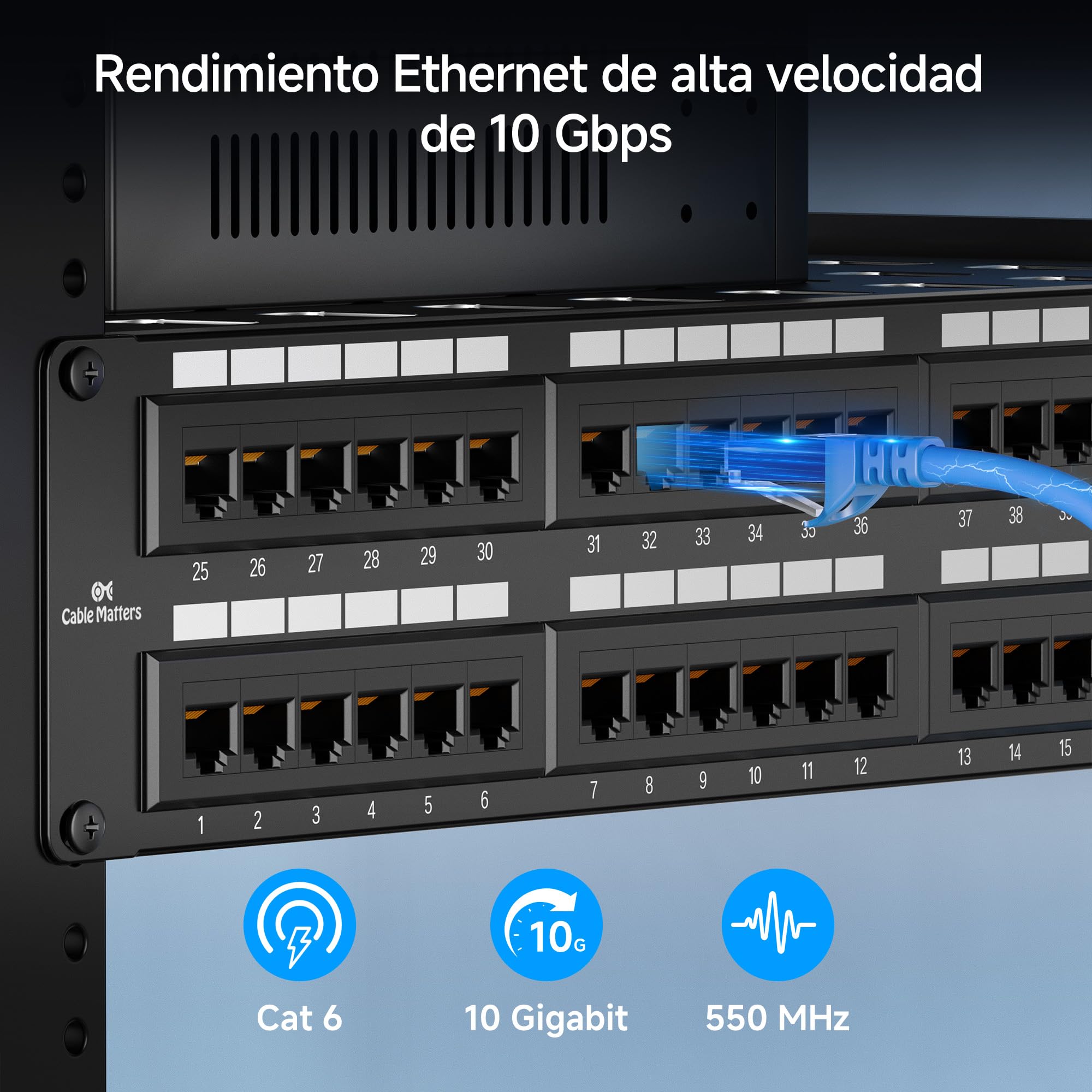 Cable Matters Panel de conexión de red de 48 puertos para montaje en bastidor o en pared 2U de 19 pulgadas para conmutador de red Gigabit, compatible con herramientas de impacto 110 o Krone