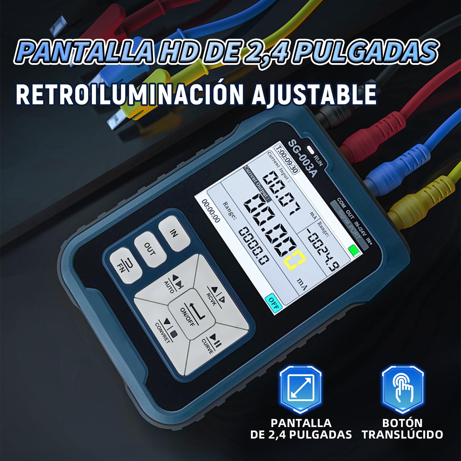 Generador De Señal Portátil SG-003A 4-20mA, Simulador de Voltaje de Corriente Ajustable 0-24V, Curvas Tiempo Real, Valores Predefinidos, Función Programable, Transmisores, Servoválvulas y PLC