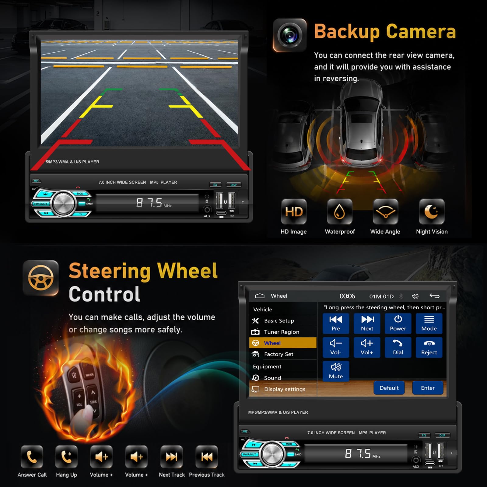 Autoradio 1 Din con Senza Fili Carplay e Android Auto