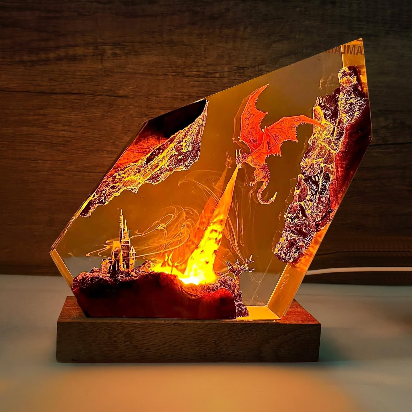 Lava-Drachenlampe aus Epoxidharz, handgefertigt, RGB-Fantasie, 3D-Feuerdrachen-Figuren, Tischlampe für Zimmer, Büro, Geburtstag, Weihnachten, Geschenk für Sohn, Männer, Gamer, Freund (S,15,2 x 10,2 cm