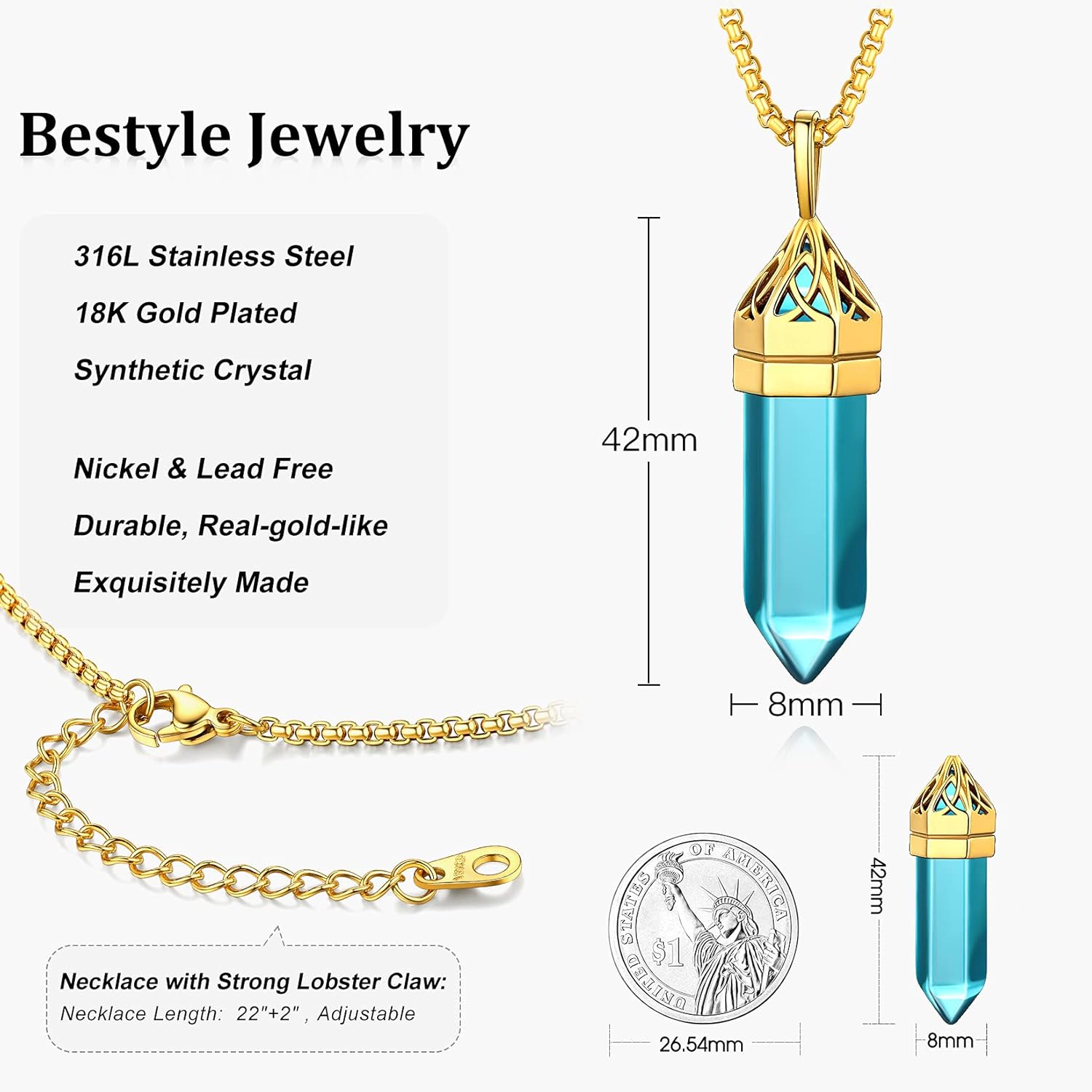 Bestyle Healing Crystal Pendant Celtic Knot Neckclace-Hexagonal Synthetic Birthstone for 12 Months, Celtic Love Statement Gemstone Jewelry - Image 3