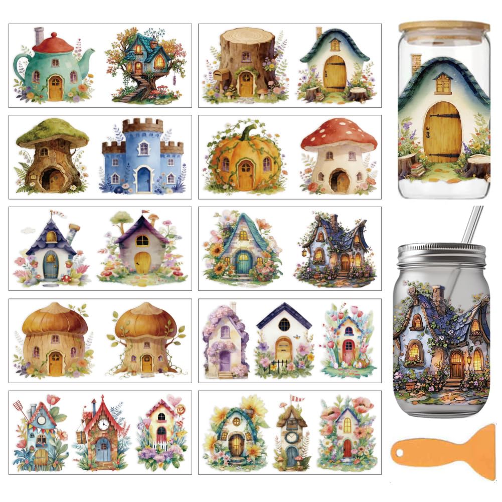 arricraft 10 Sheets Fairy House UV DTF Cup Wrap Stickers