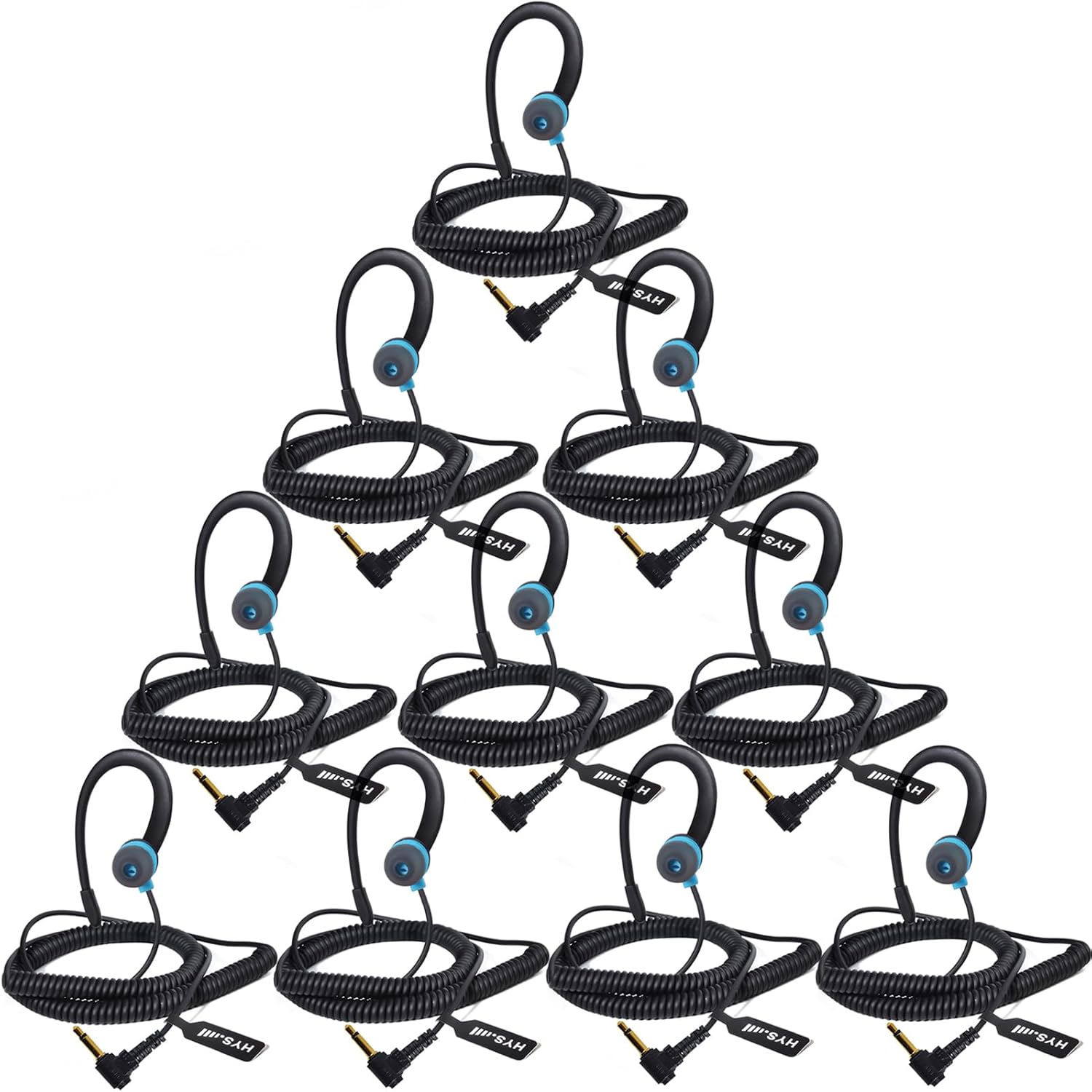 HYS Pack of 10pcs G Shape 3.5mm Surveillance Listen ONLY Earpiece, 3.5mm Right Angle Connector, Ear Hook Law Enforcement Headset for Shoulder Speaker Microphones