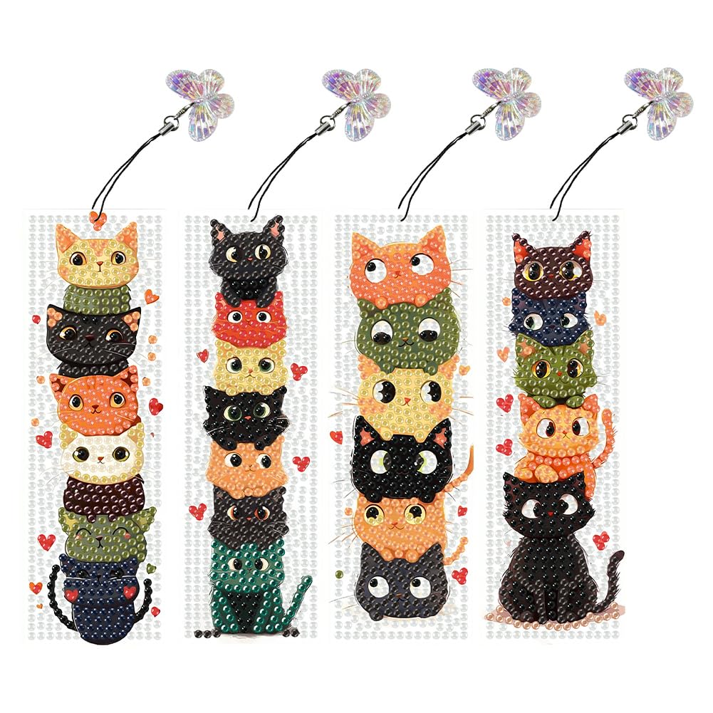 FHTech Store 4Pcs Special Shape Animal Diamond Painting Bookmarks with Pendant 5D Diamond Art Bookmark Kits Gift for Reader Crafts Lovers